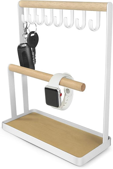 Thrarise Soporte de joyería para Collares, Pulseras, Anillos, Relojes, expositores con Bandeja de Madera y Ganchos